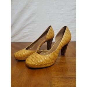 Schuler and Sons Anthropologie Mustard Yellow Camel Quilted Platform Pumps 10